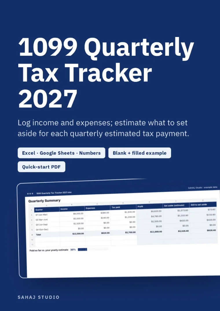 1099 Quarterly Tax Tracker Spreadsheet for Freelancers: page 1