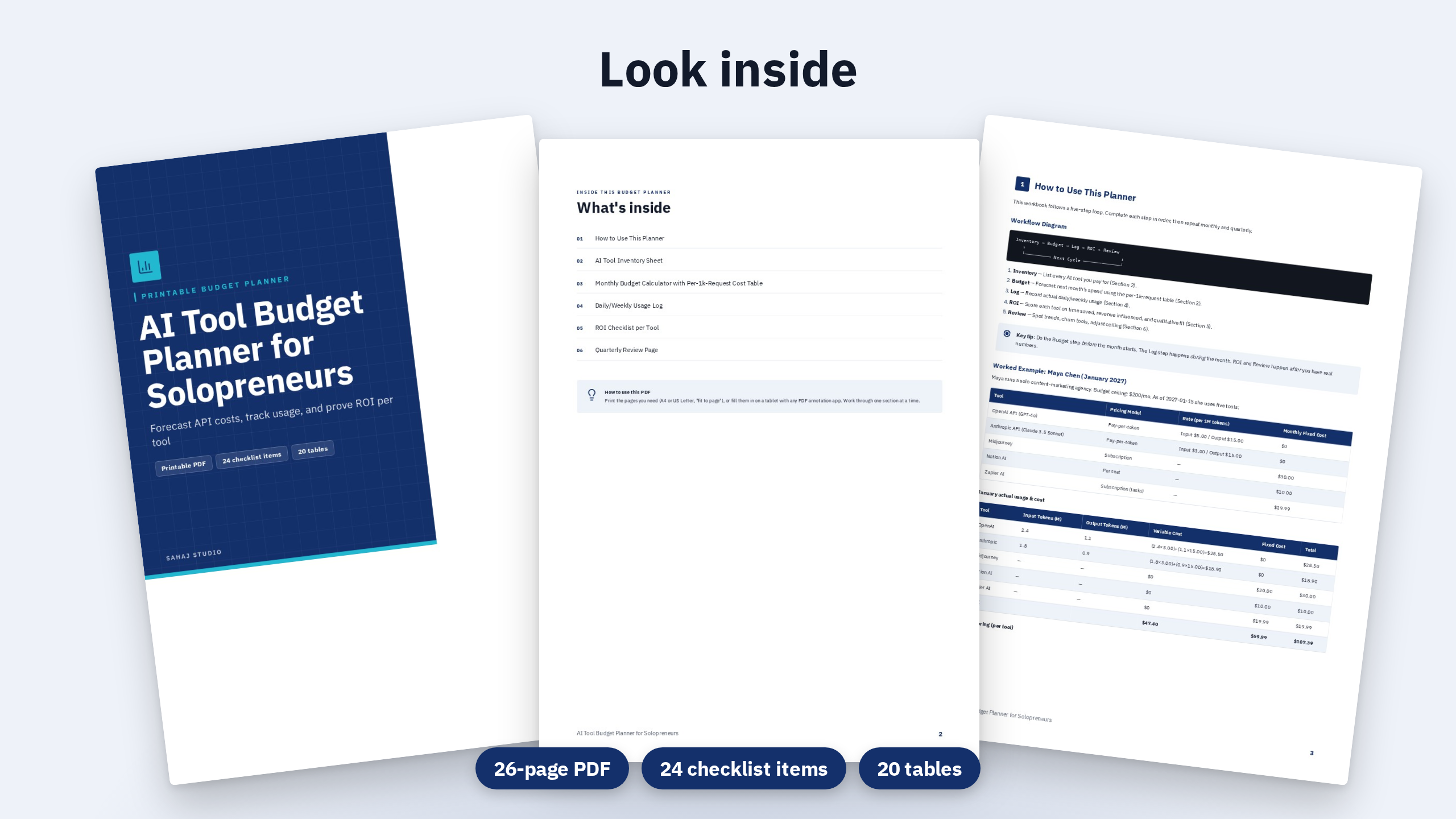 Inside AI Tool Budget Planner for Solopreneurs — Printable PDF Workbook