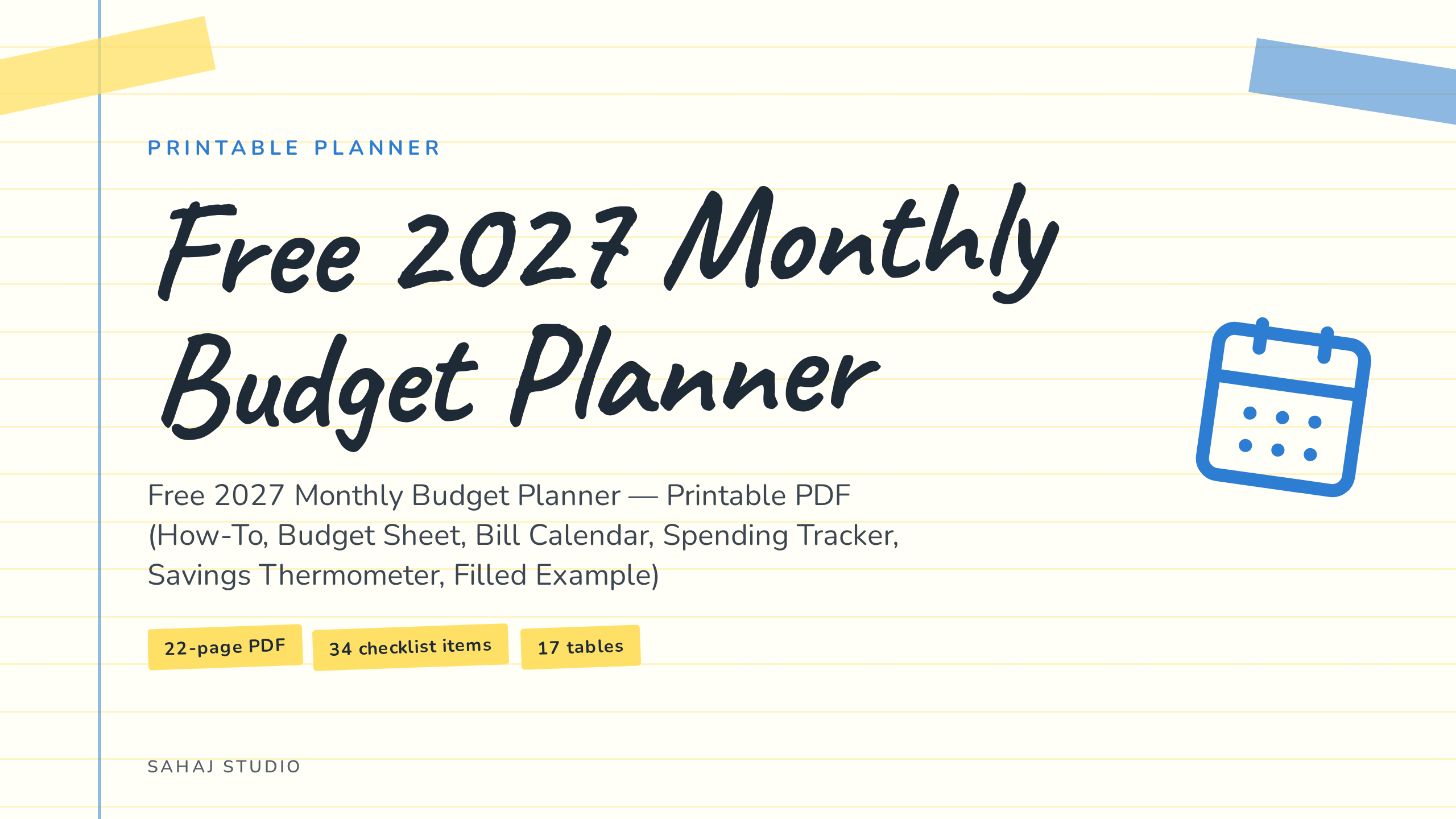 Free 2027 Monthly Budget Planner