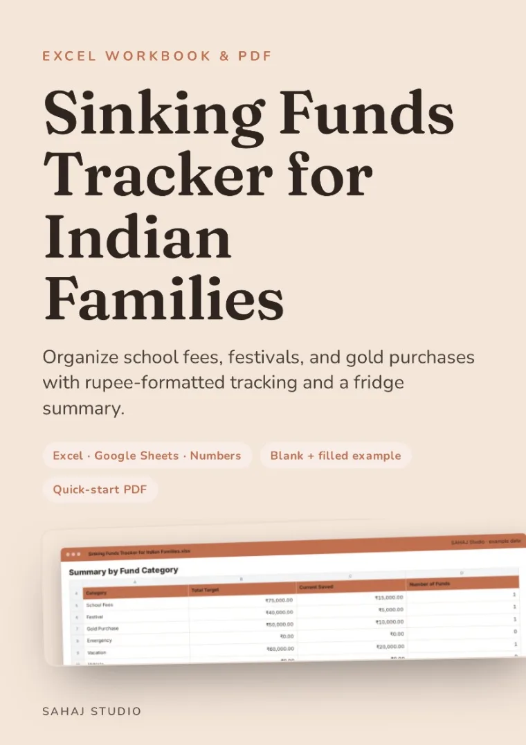 Sinking Funds Tracker for Indian Families – ₹ Spreadsheet + PDF: page 1