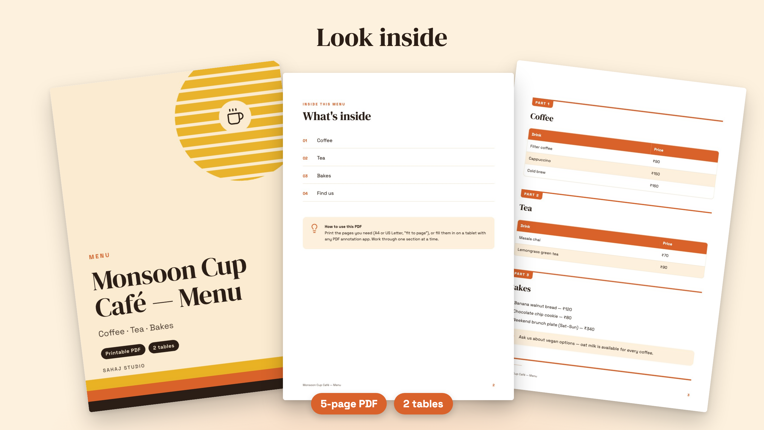 Sample menu